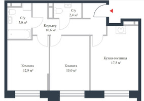 Планировка трехкомнатной(квартира) площадью 64.3 квадратных метров в “ЖК Ривер Парк Коломенский”