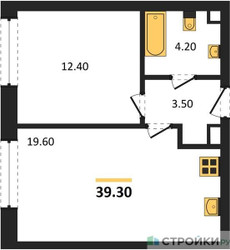 Планировка однокомнатной(квартира) площадью 39.3 квадратных метров в ЖК “ЖК ЗИЛАРТ”