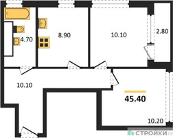 Планировка двухкомнатной(квартира) площадью 45.4 квадратных метров в “ЖК Южные сады”