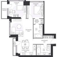 Планировка трехкомнатной(квартира) площадью 67.8 квадратных метров в “ЖК Hide (Хайд)”
