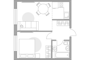 Планировка двухкомнатной(квартира) площадью 34.28 квадратных метров в “ЖК Аникеевский”