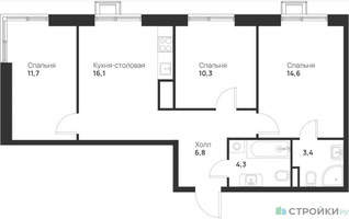 Планировка трехкомнатной(квартира) площадью 67.2 квадратных метров в “ЖК Foreville (Форевилль)”