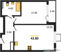 Планировка однокомнатной(квартира) площадью 42.8 квадратных метров в “ЖК Деснаречье”