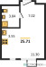 Планировка студии(квартира) площадью 25.71 квадратных метров в “ЖК Остафьево”