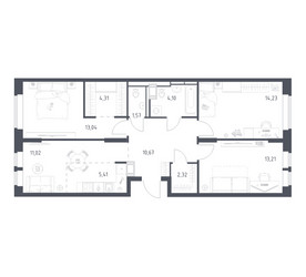 Планировка трехкомнатной(квартира) площадью 79.88 квадратных метров в ЖК “ЖК Большое Путилково”