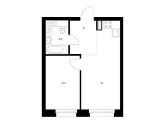 Планировка однокомнатной(квартира) площадью 34.6 квадратных метров в ЖК “ЖК Полар”