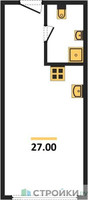 Планировка студии(апартаменты) площадью 27 квадратных метров в “ЖК Nametkin Tower (Наметкин Тауэр)”