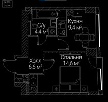 Планировка однокомнатной(квартира) площадью 35 квадратных метров в “ЖК СЕЗАР БУДУЩЕЕ”