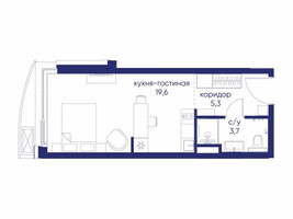 Планировка студии(квартира) площадью 28.62 квадратных метров в “ЖК Остров”