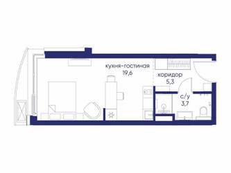 Планировка студии(квартира) площадью 28.62 квадратных метров в ЖК “ЖК Остров”