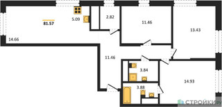 Планировка трехкомнатной(квартира) площадью 81.8 квадратных метров в “ЖК Self (Селф)”
