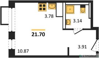 Планировка студии(квартира) площадью 21.5 квадратных метров в “ЖК Пригород Лесное”