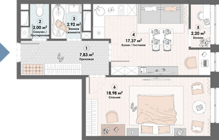 Планировка однокомнатной(квартира) площадью 51.3 квадратных метров в “ЖК Триумф (Пушкино)”