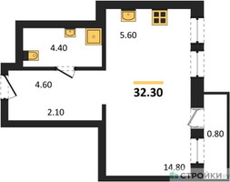 Планировка студии(квартира) площадью 32.3 квадратных метров в “Акценты”