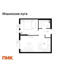 Планировка однокомнатной(квартира) площадью 39.8 квадратных метров в ЖК “ЖК Ильинские луга”