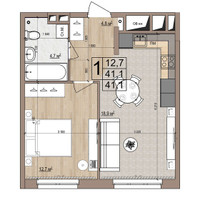 Планировка однокомнатной(квартира) площадью 41.1 квадратных метров в “ЖК Гранд Комфорт”