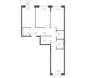 Планировка трехкомнатной(квартира) площадью 79.22 квадратных метров в ЖК “ЖК Новое Внуково”