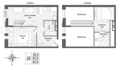 Планировка двухкомнатной(квартира) площадью 60.5 квадратных метров в ЖК “ЖК КИНОКВАРТАЛ”