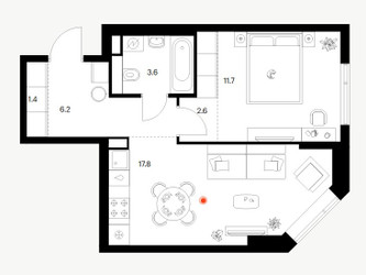 Планировка однокомнатной(квартира) площадью 43.3 квадратных метров в ЖК “ЖК Саларьево парк”