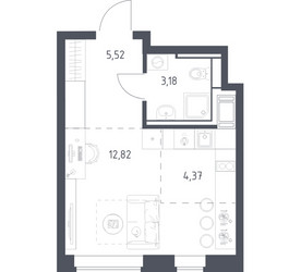 Планировка студии(квартира) площадью 25.89 квадратных метров в ЖК “ЖК Большое Путилково”