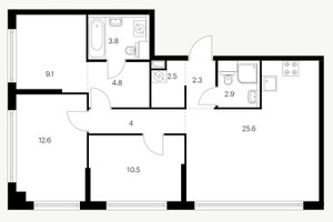 Планировка трехкомнатной(квартира) площадью 78.1 квадратных метров в “ЖК Кутузовский квартал”