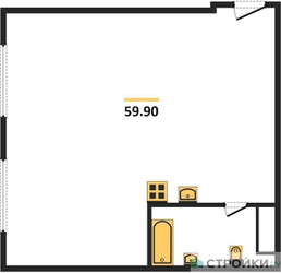 Планировка двухкомнатной(квартира) площадью 59.9 квадратных метров в ЖК “ЖК Nametkin Tower (Наметкин Тауэр)”