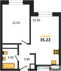 Планировка однокомнатной(квартира) площадью 35.6 квадратных метров в ЖК “ЖК Clementine (Клементин)”