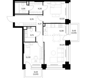 Планировка двухкомнатной(квартира) площадью 69.81 квадратных метров в ЖК “ЖК НОВА”