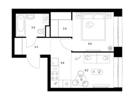 Планировка однокомнатной(квартира) площадью 32.8 квадратных метров в “Нарвин”