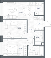 Планировка двухкомнатной(квартира) площадью 64.42 квадратных метров в “ЖК TATE (Тэйт)”