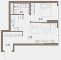 Планировка однокомнатной(квартира) площадью 44.4 квадратных метров в “ЖК Северный порт. Береговые кварталы”