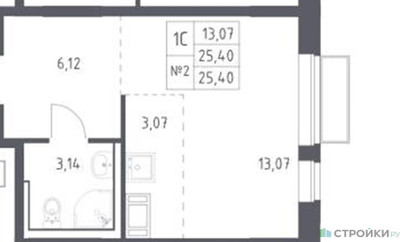 Планировка студии(квартира) площадью 25.4 квадратных метров в ЖК “ЖК Томилино Парк”