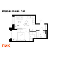 Планировка однокомнатной(квартира) площадью 37.3 квадратных метров в “ЖК Середневский лес”