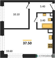 Планировка однокомнатной(квартира) площадью 37.5 квадратных метров в “ЖК ЗИЛАРТ”