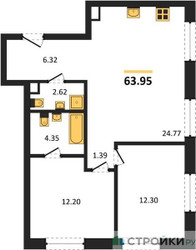 Планировка двухкомнатной(квартира) площадью 63.95 квадратных метров в ЖК “ЖК UltimaСity (УльтимаСити)”