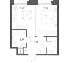 Планировка однокомнатной(апартаменты) площадью 34.1 квадратных метров в “ЖК Апарт-отель Тропарево парк”