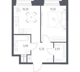 Планировка однокомнатной(апартаменты) площадью 34.1 квадратных метров в ЖК “ЖК Апарт-отель Тропарево парк”