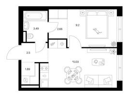 Планировка однокомнатной(квартира) площадью 35.08 квадратных метров в “ЖК Ильинские луга”