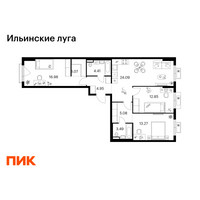 Планировка трехкомнатной(квартира) площадью 88.19 квадратных метров в “ЖК Ильинские луга”