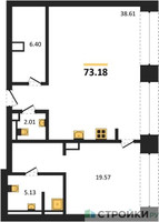 Планировка однокомнатной(квартира) площадью 73.4 квадратных метров в “ЖК Forum (Форум)”