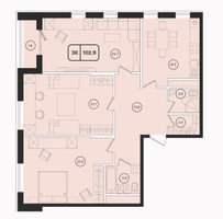Планировка трехкомнатной(квартира) площадью 102.9 квадратных метров в “ЖК ОМ”