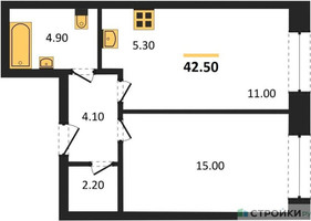 Планировка однокомнатной(квартира) площадью 42.5 квадратных метров в “ЖК Skolkovo ONE (Сколково Уан)”