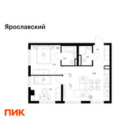 Планировка двухкомнатной(квартира) площадью 50.9 квадратных метров в “ЖК Ярославский”