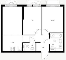 Планировка двухкомнатной(квартира) площадью 48.3 квадратных метров в “ЖК Кольская 8”