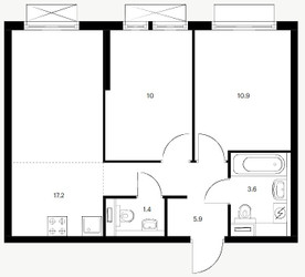 Планировка двухкомнатной(квартира) площадью 48.3 квадратных метров в ЖК “ЖК Кольская 8”