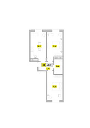 Планировка трехкомнатной(квартира) площадью 63.81 квадратных метров в ЖК “ЖК Радость (Радумля Парк)”