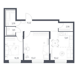 Планировка двухкомнатной(квартира) площадью 63.7 квадратных метров в ЖК “ЖК Квартал Домашний”