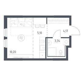 Планировка студии(квартира) площадью 22.81 квадратных метров в ЖК “ЖК Пригород Лесное”