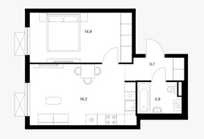 Планировка однокомнатной(квартира) площадью 40.7 квадратных метров в “ЖК Волжский Парк”