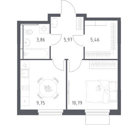 Планировка однокомнатной(квартира) площадью 35.83 квадратных метров в ЖК “ЖК Мытищи Парк”